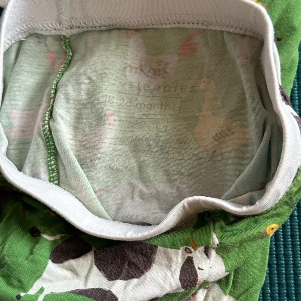 Little Sleepies Green Farm Animals Pajama Pants Bamboo 18-24 Months Pig Cow Hen